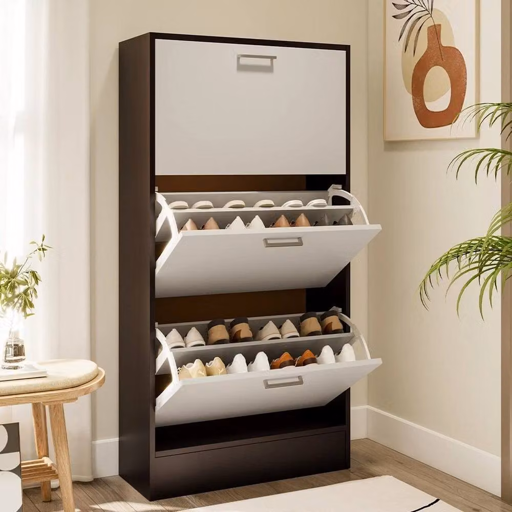FLAVORA 3 Drawer Wooden Shoe Cabinet Storage Organiser in White, W/D/H: 100 x 100 cm – 3