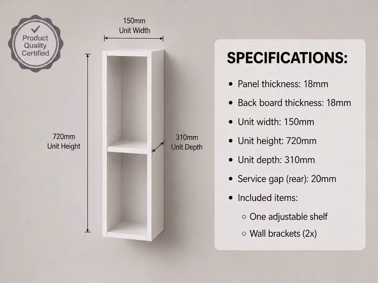Cheap Furniture Warehouse White Matt Kitchen Wall Unit with Internal Shelves and Open Shelf Doors, W/D/H: 72.0 x 31.8 x 15.0 cm