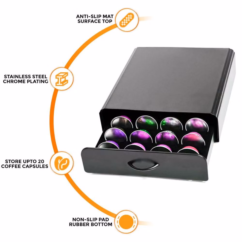EONLION Rotating Coffee Pod Capsule Drawer Storage in Black, W/D/H: 50 x 50 x 50 cm – 3
