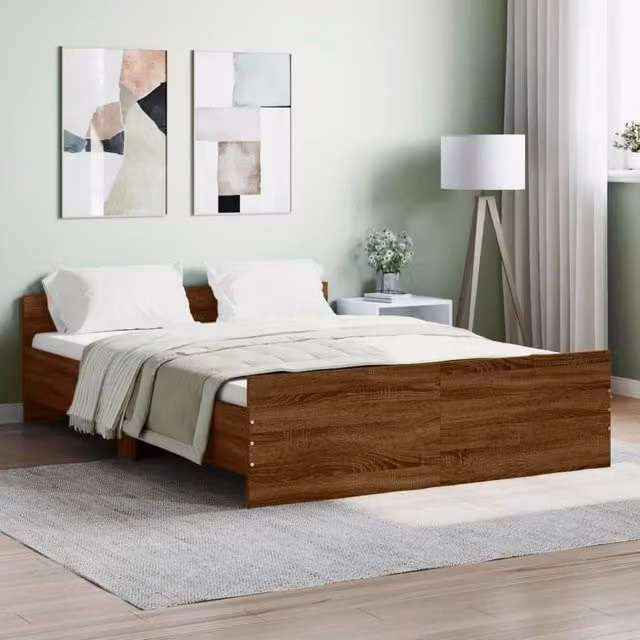 Berkfield Home Bed Frame with Headboard and Footboard, Brown Oak, W: 140 cm, L: 190 cm – 1