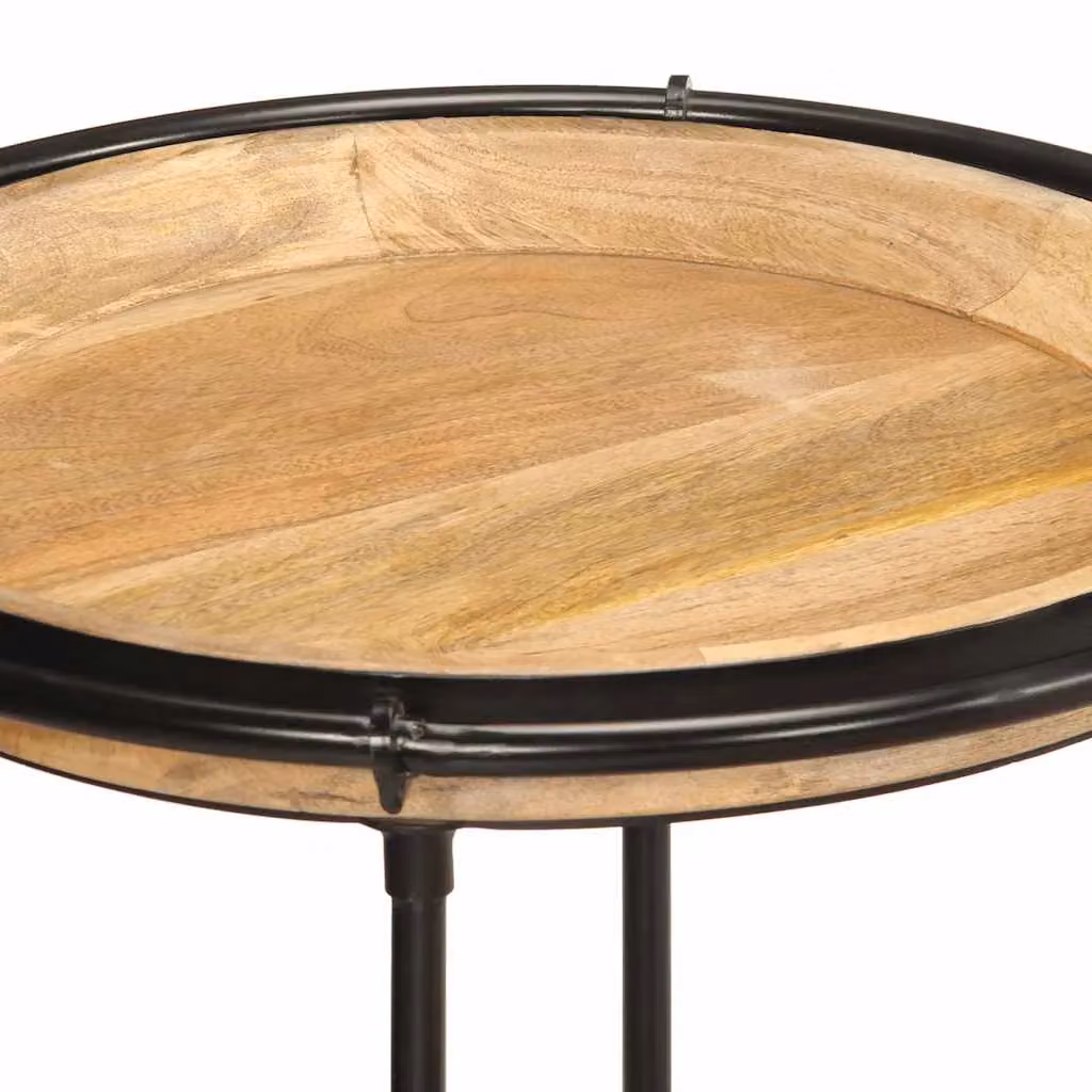 Berkfield Home 2 Piece Set of Round Nested Mango Wood Side Tables in Brown – 6