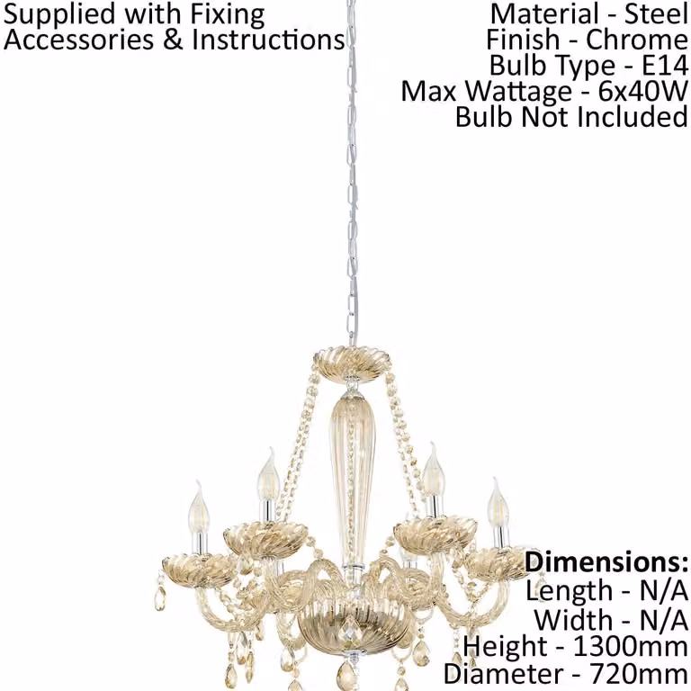 Loops Pendant Ceiling Light in Chrome with Cognac Coloured Glass Shades, E14 Bulb Compatible
