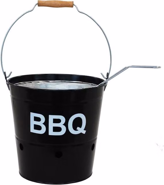 Simpa Tabletop BBQ Barbeque Bucket in Black Galvanised Steel with Fuel Bowl and Grill Handle – 1