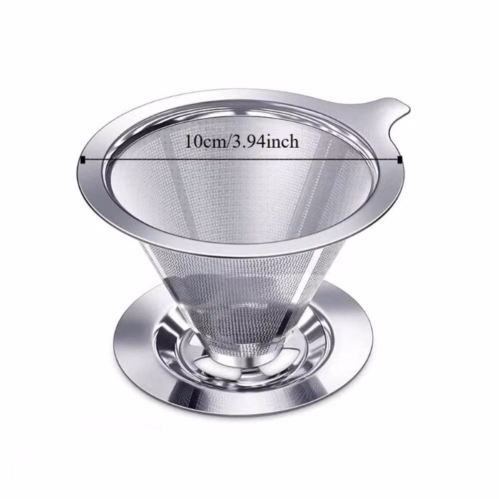 SPETLEK Stainless Steel Coffee Dripper with Base and Reusable Filter in Silver, 100ml – 2