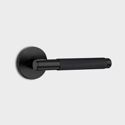 Pushka Home LTD Modern Contemporary Premium Solid Brass Knurled Criss-Cross Patterned Internal Door Lever Handles in Matte Black