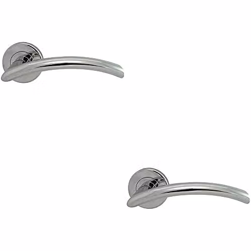 Loops Pair of Oval Arched Bar Door Handles with Concealed Fix Round Rose in Polished Chrome
