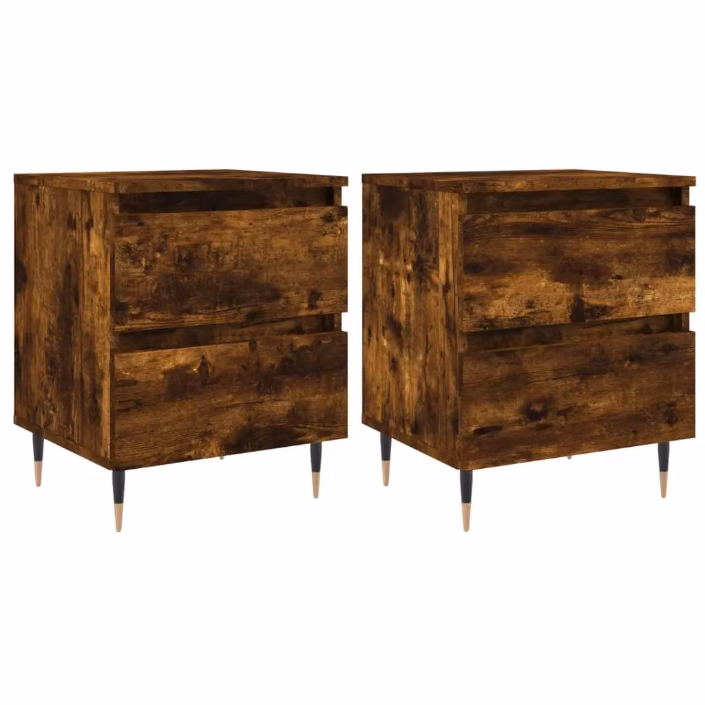Berkfield Home Set of 2 Smoked Oak Bedside Cabinets in Brown, W/D/H: 40 x 35 x 50 cm – 2