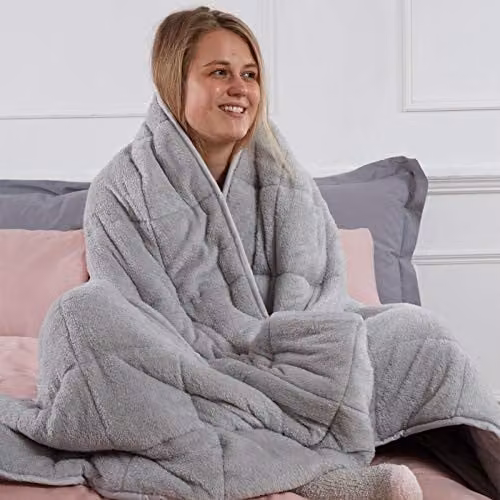 Brentfords Teddy Fleece Weighted Blanket for Adults, 6kg, Grey, W/D/H: 125 x 180 cm – 1