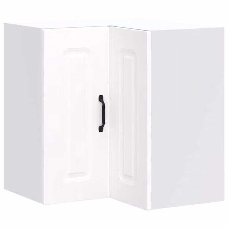 Berkfield Home Kalmar White Wall Mounted Kitchen Corner Cabinet with Hinged Doors and Internal Shelves