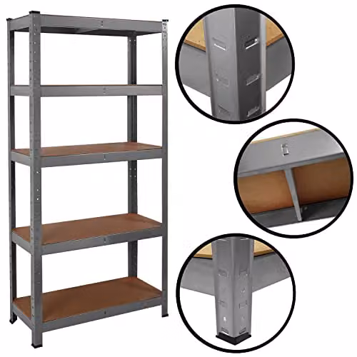 Direct Online Houseware House of Home 5 Tier Heavy Duty Metal Garage Shelving Unit, Grey, W/D/H: 70 x 30 x 150 cm – 5