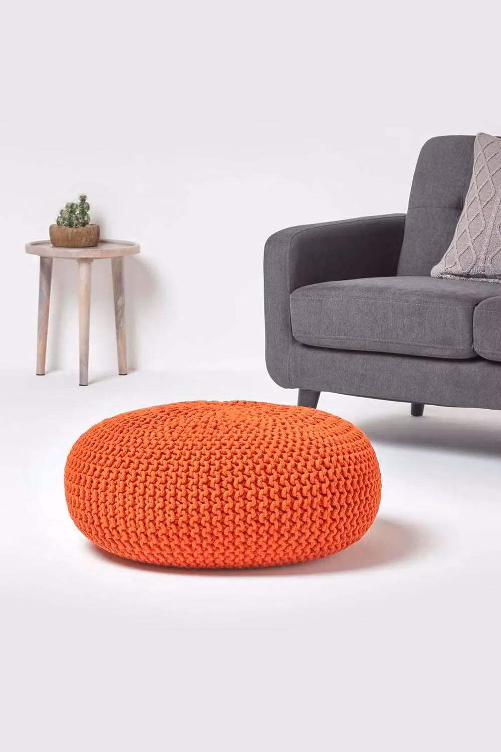 Homescapes Large Round Cotton Knitted Pouffe Footstool in Orange – 2