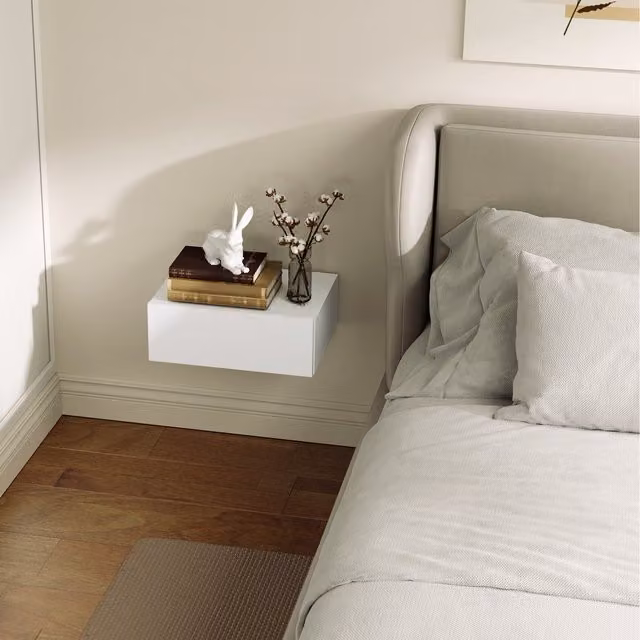 HOMCOM White Wall-Mounted Minimalist Side Table for Your Bedroom