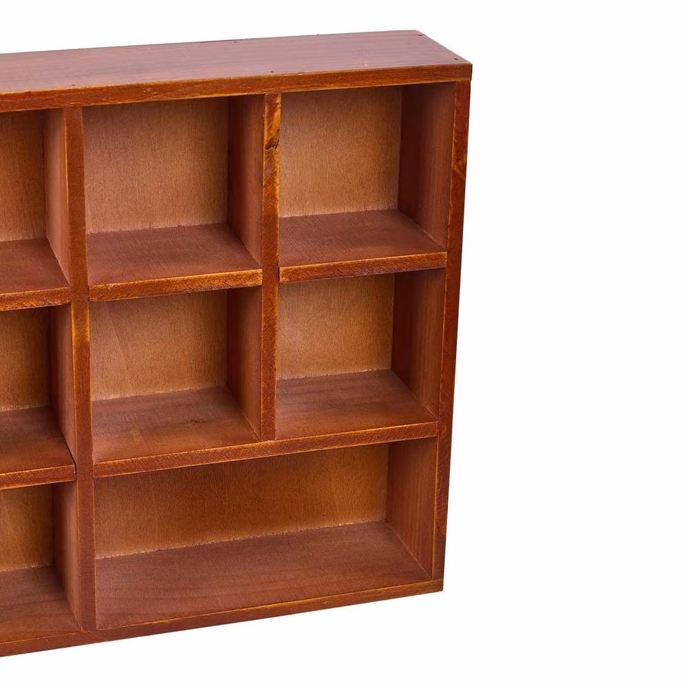 KORVIXA Rustic Brown Wooden 10-Cubby Wall Mounted Display Shelf and Hanging Storage Organizer, W/H: 100 x 100 cm – 3