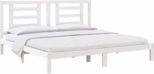 Berkfield Home Beautiful White Solid Wood Pine Bed Frame W/D/H: 200 x 200 x 205.5 cm