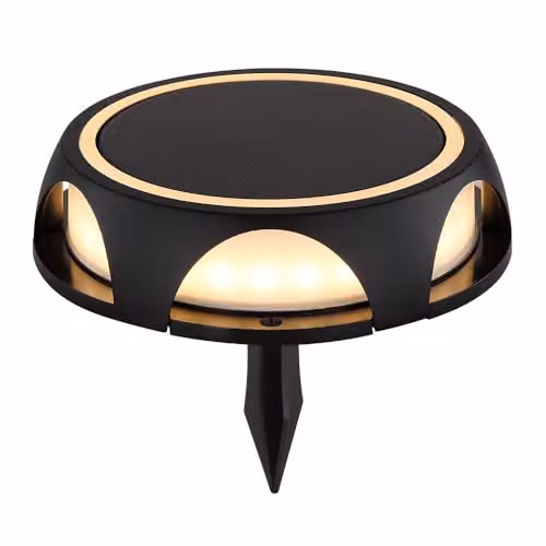 Globo Lighting Solar LED Garden Floor Spotlight in Black with Ground Spike, IP65 Waterproof, Warm White – 1