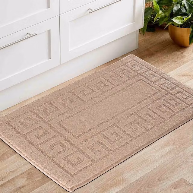 RugsbyDesire Ivy Greek Key Design Anti Slip Washable Runner Doormat, Beige, W: 60 cm, L: 110 cm