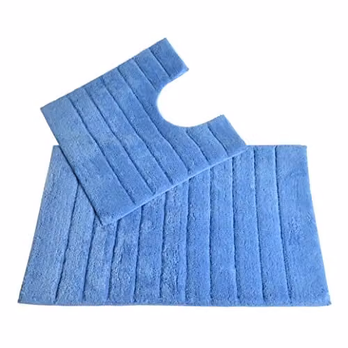 Allure Bath Fashions 2 Piece Ribbed Cotton Bath and Pedestal Toilet Mat Set in Blue – 1