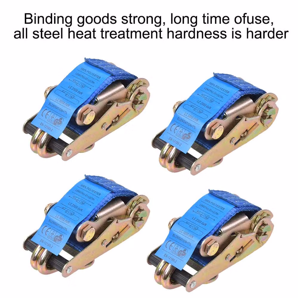Ventryn 4 Piece Ratchet Wheel Strap Set in Blue with 50mm Width, 4 Metre Length and 5T Capacity including Round Slings – 4