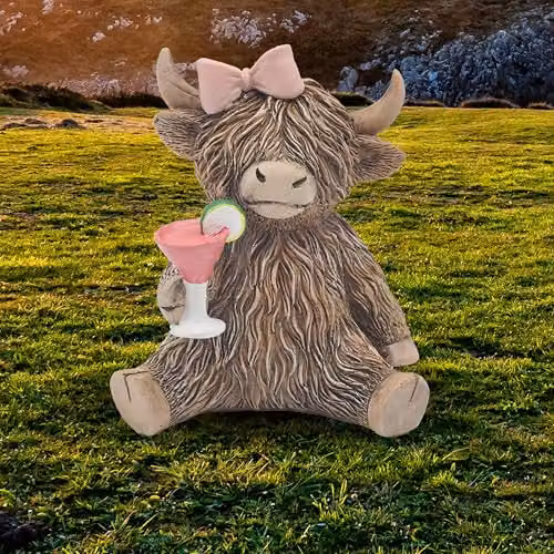 Lesser & Pavey Highland Cow Happy Hour Tabletop Decor Figurine, Brown and Multicolour – 2