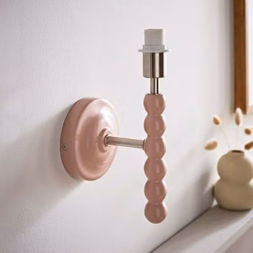 ValueLights Pair of Bobbins Modern Wood Wall Light Bases in Pale Pink (E14)