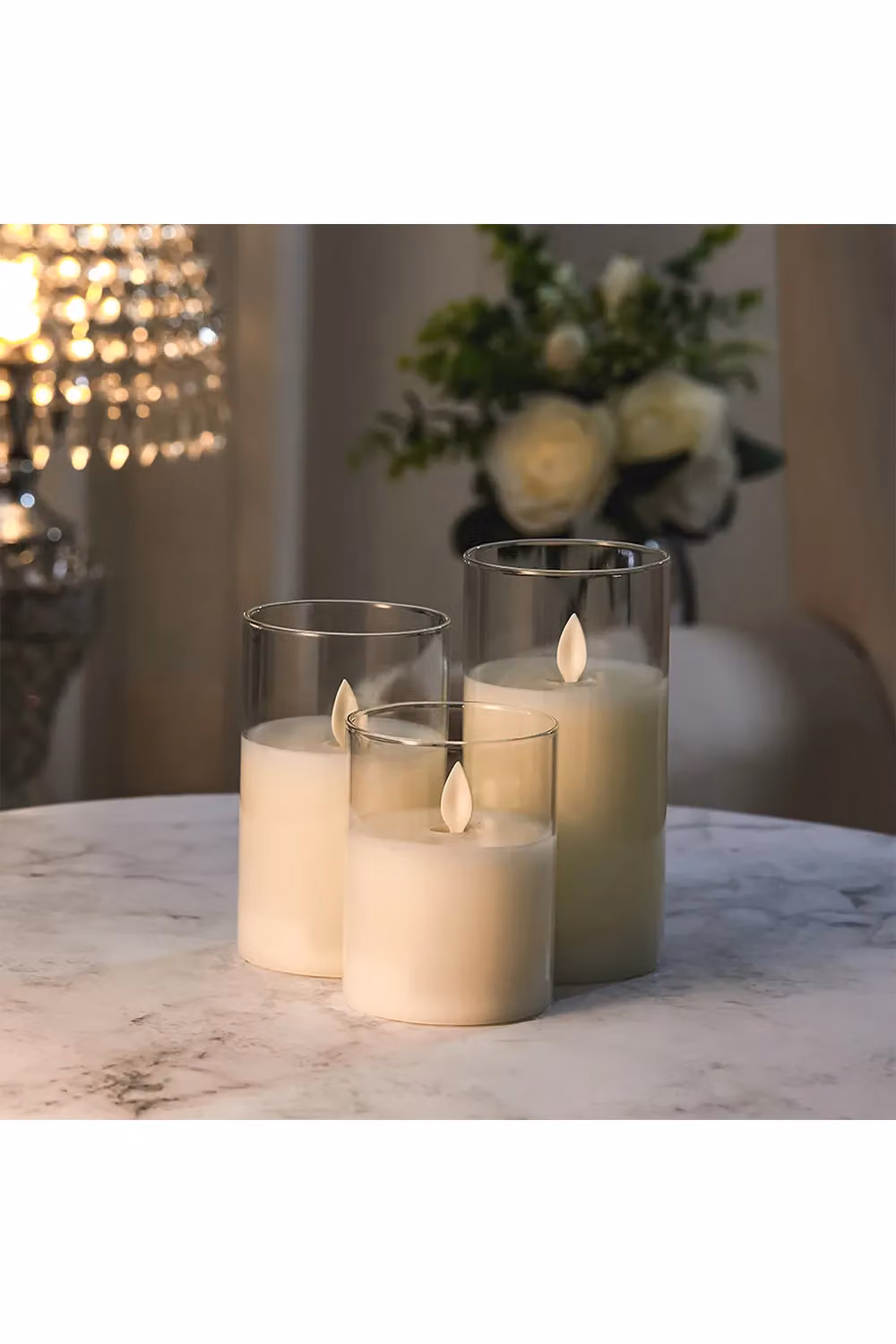 Living and Home 3-Piece Set of Clear Glass Flameless LED Pillar Candles with Remote Control and Timer – 2