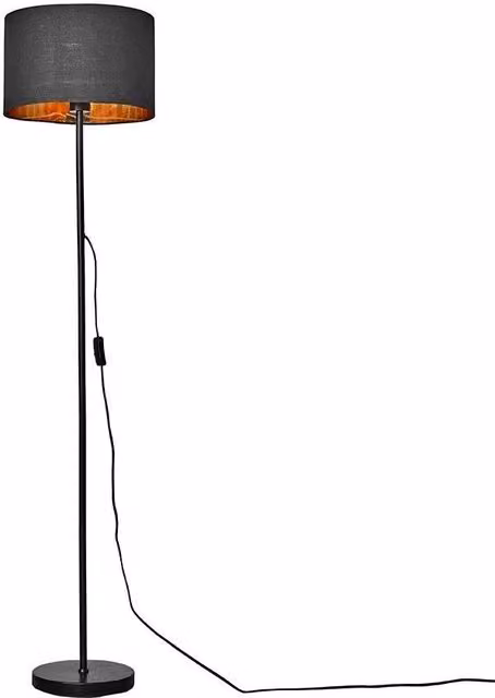MiniSun Modern Metal Floor Lamp with Black and Gold Fabric Drum Shade by ValueLights – 1