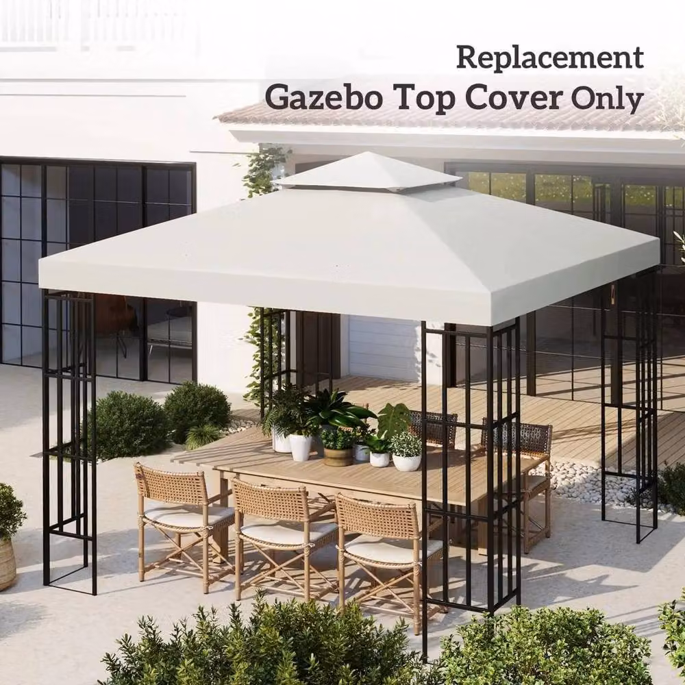FLAVORA Replacement Gazebo Canopy Roof Cover in Beige and White Polyester, 0.6m2 – 2