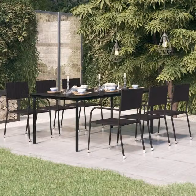 Berkfield Home Garden Dining Table in Black Steel and Glass, W/D/H: 200 x 100 x 74 cm
