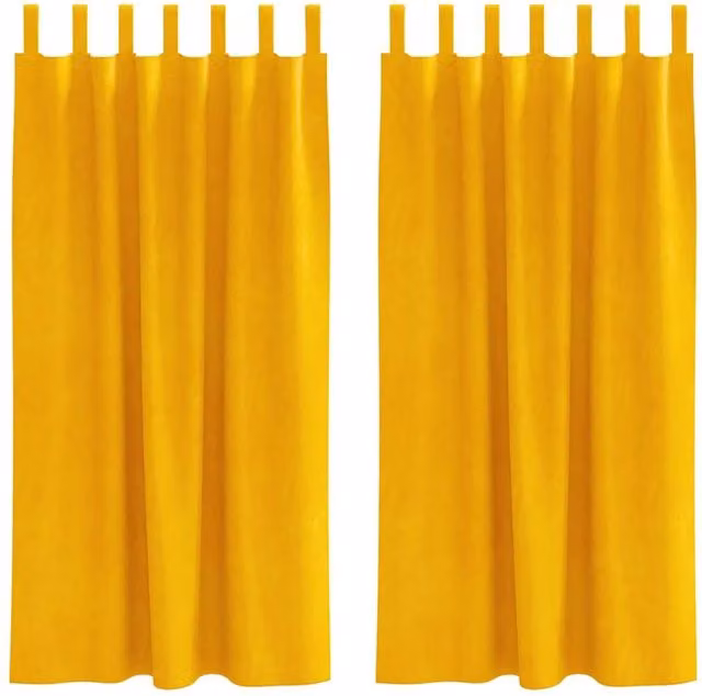 Berkfield Home Mustard Yellow Velvet Blackout Curtains with Hanging Loops, 2 Pack, W: 140 cm, H: 175 cm