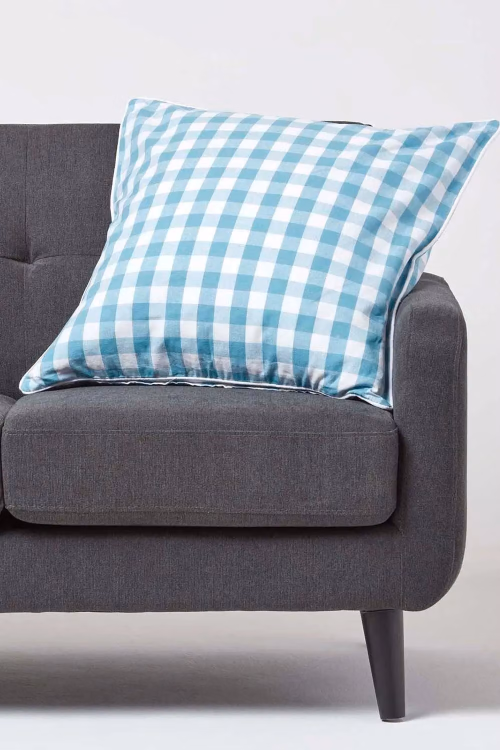 Homescapes Blue and White Gingham Block Check Cotton Rectangular Cushion Cover W/H: 30 x 50 cm – 2
