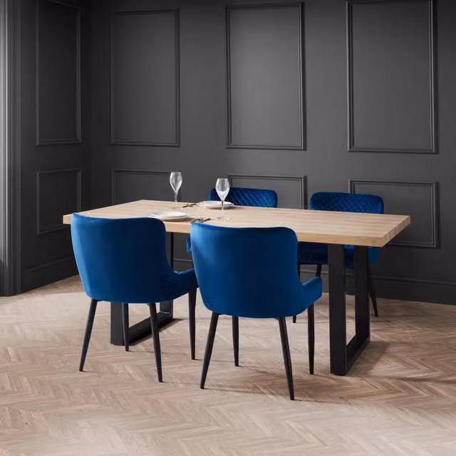 Julian Bowen Berwick Rectangular Oak Dining Table and 4 Blue Chairs Set