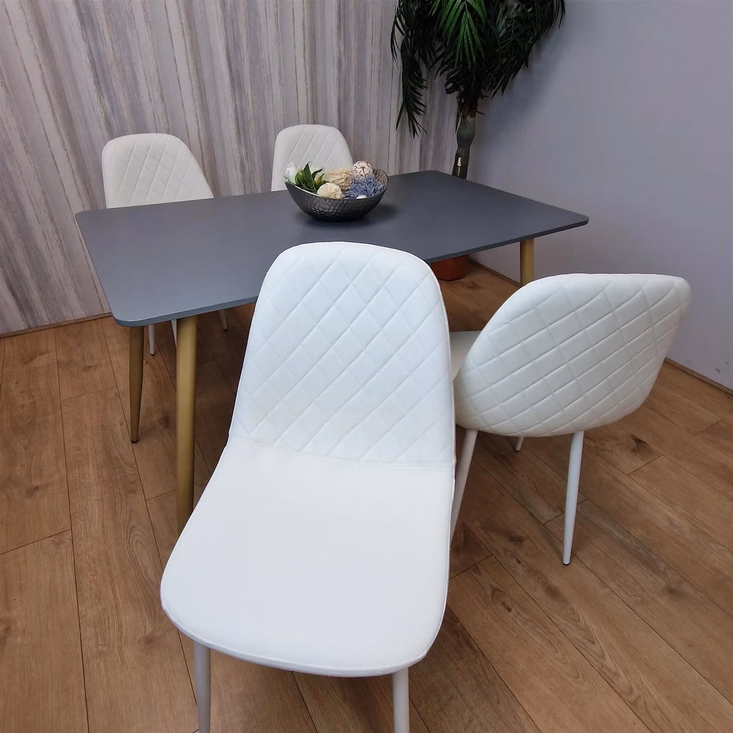 KOSY KOALA Modern Rectangular Dining Table Set with 4 White Chairs, Dark Grey and White – 2