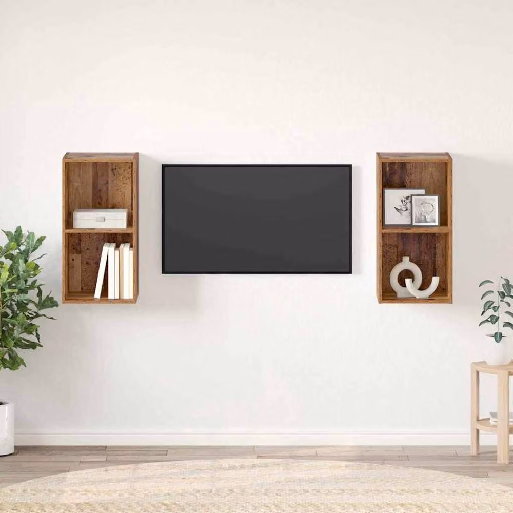 Berkfield Home 2-Piece Wall TV Cabinet in Old Wood Brown, W/D/H: 37 x 37 x 72 cm – 2