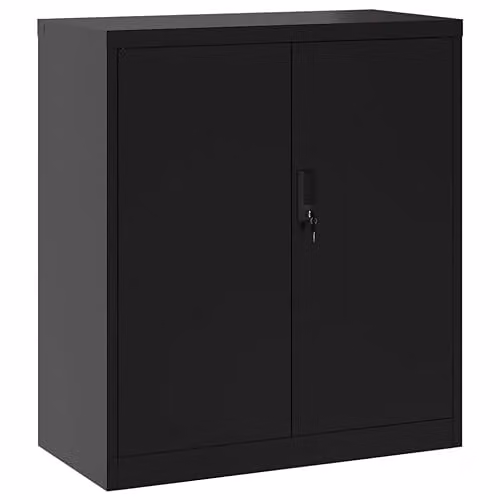 vidaXL Black Metal File Cabinet with Hinged Doors and Lock, W/D/H: 79 x 40 x 90 cm – 1