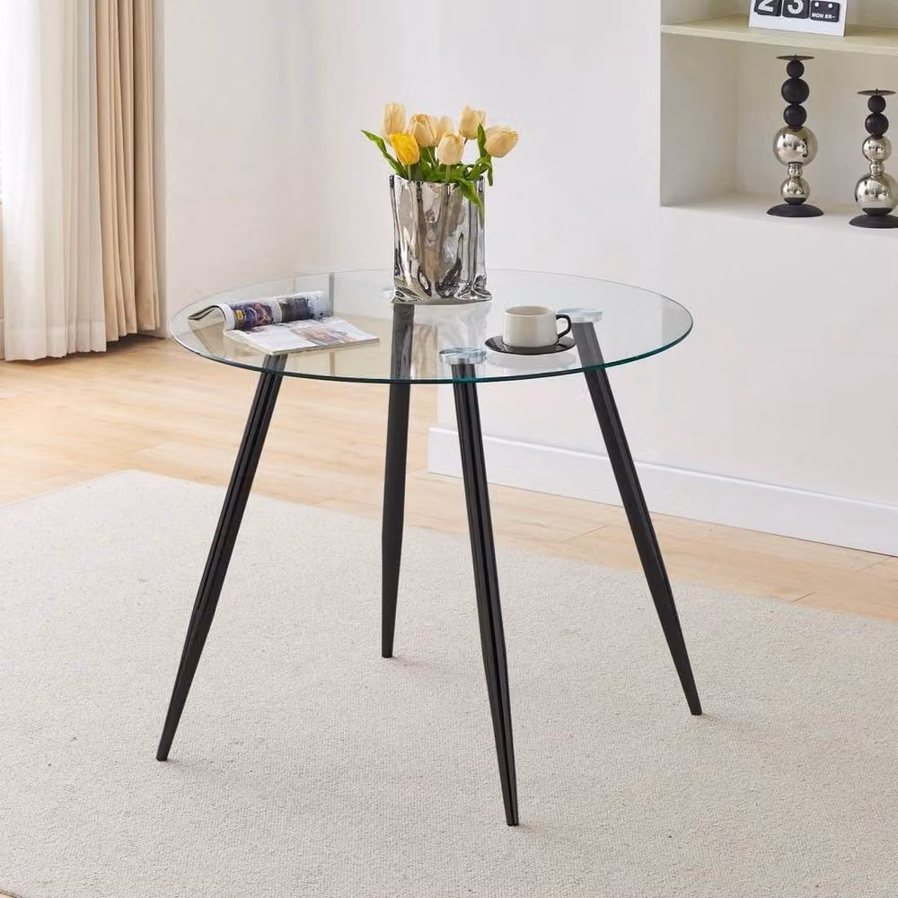 SPETLEK Round Tempered Glass Dining Table in Black – 2