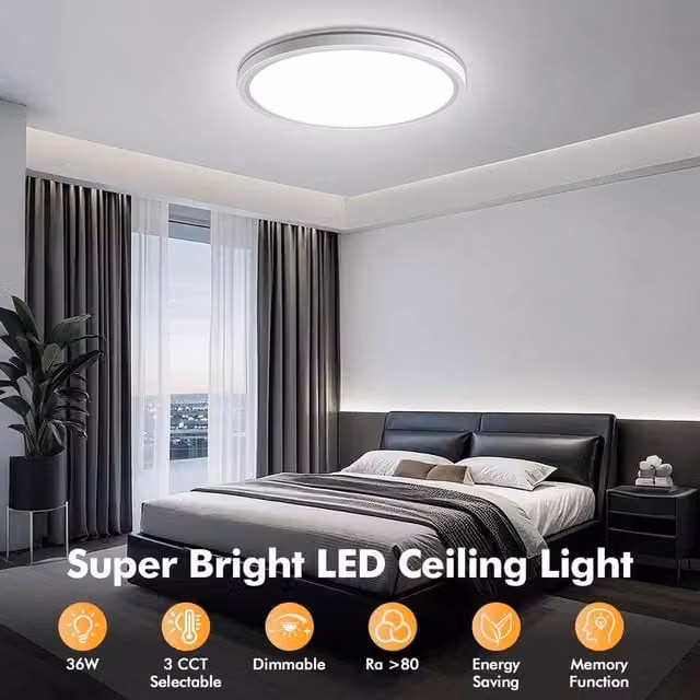 EONLION Round LED Ceiling Light Panel in White, Dimmable with Remote Control and Night Light Function