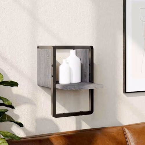 vidaXL Wall Shelf with Hanging Rod in Grey Sonoma, W/D/H: 20 x 25 x 30 cm – 2