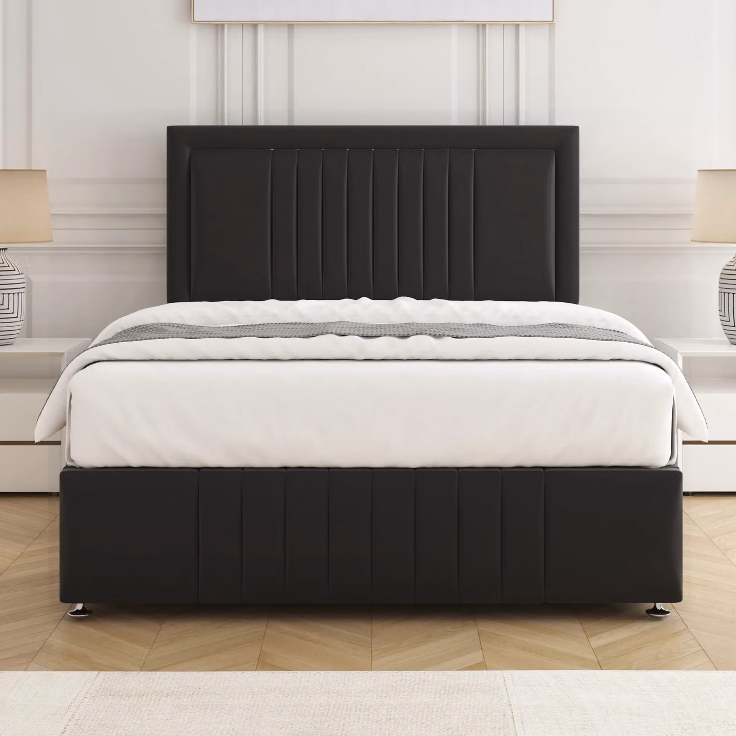 BSSPOKE Lily Small Double Divan Bed with 4 Drawers and 24 inch Headboard in Black Plush Velvet – 2