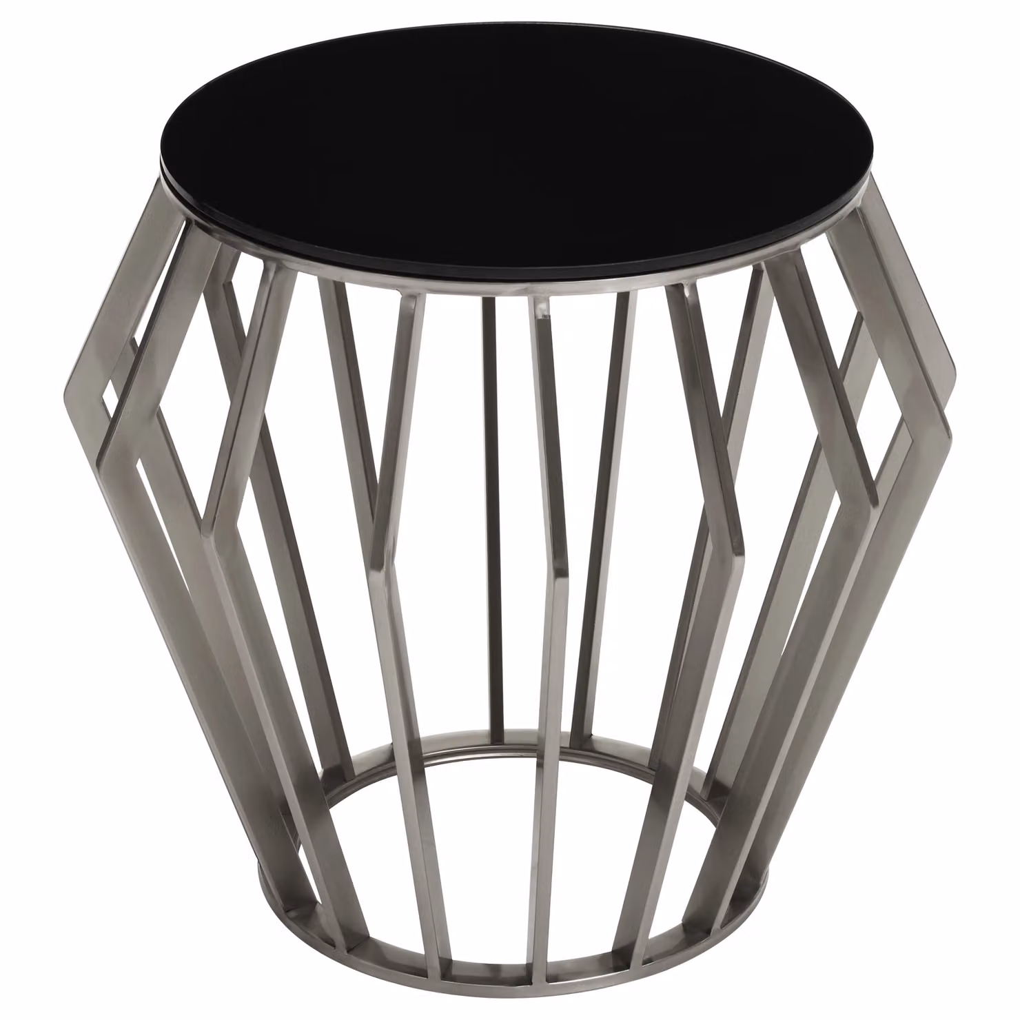 Orsina Modern Round Silver Side Table with Black Glass, W/D/H: 60 x 60 x 55 cm – 3