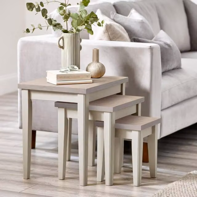 FurnitureboxUK Eden Farmhouse Nest of 3 Tables in Cream Oak and White
