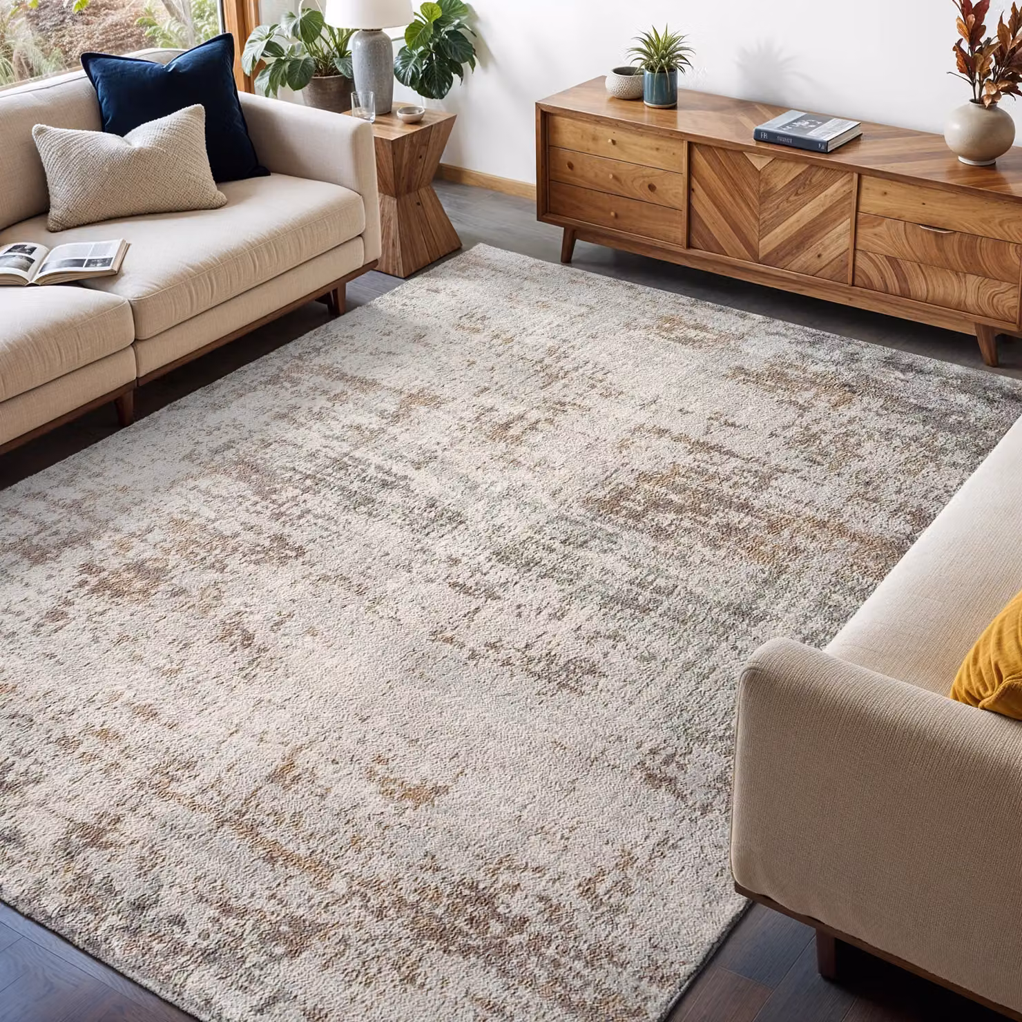 Livabliss Roma Abstract Modern Marble Rug in Grey, Blue and Brown, W: 80 cm, L: 220 cm – 3