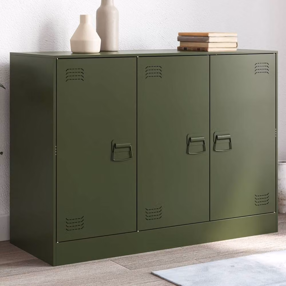 Berkfield Home Industrial Sideboard in Matt Olive Green Metal, W/D/H: 99 x 39 x 73 cm – 2