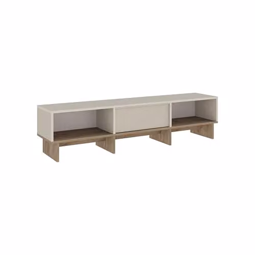 Hocus Picus Wall-Mounted Scandinavian TV Stand in Beige Oak with Soft-Close Drawers and Media Compartments, W: 118 cm, D: 35 cm, H: 40.8 cm – 2