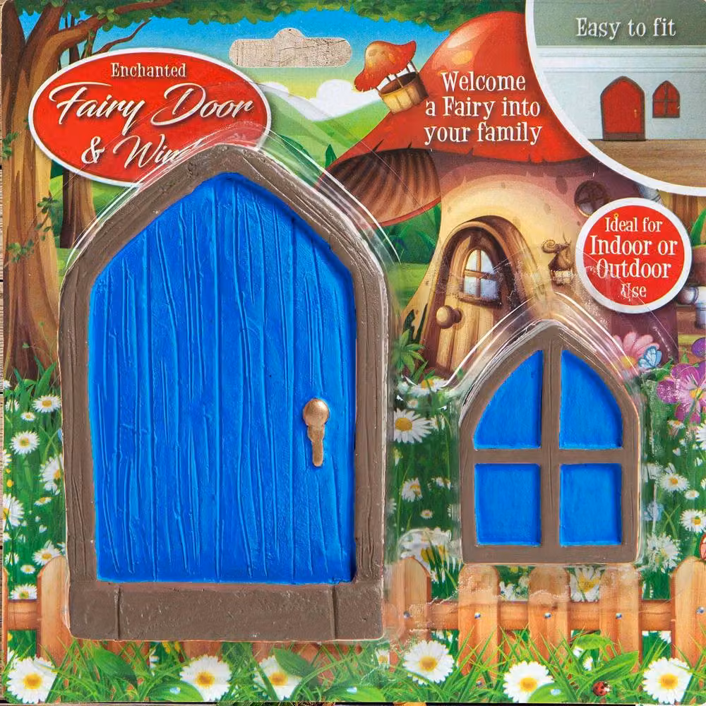 PMS Fairy Sized Blue Door and Window Miniature Set for Enchanted Gnome Gardens or Christmas Elf Scenes – 2