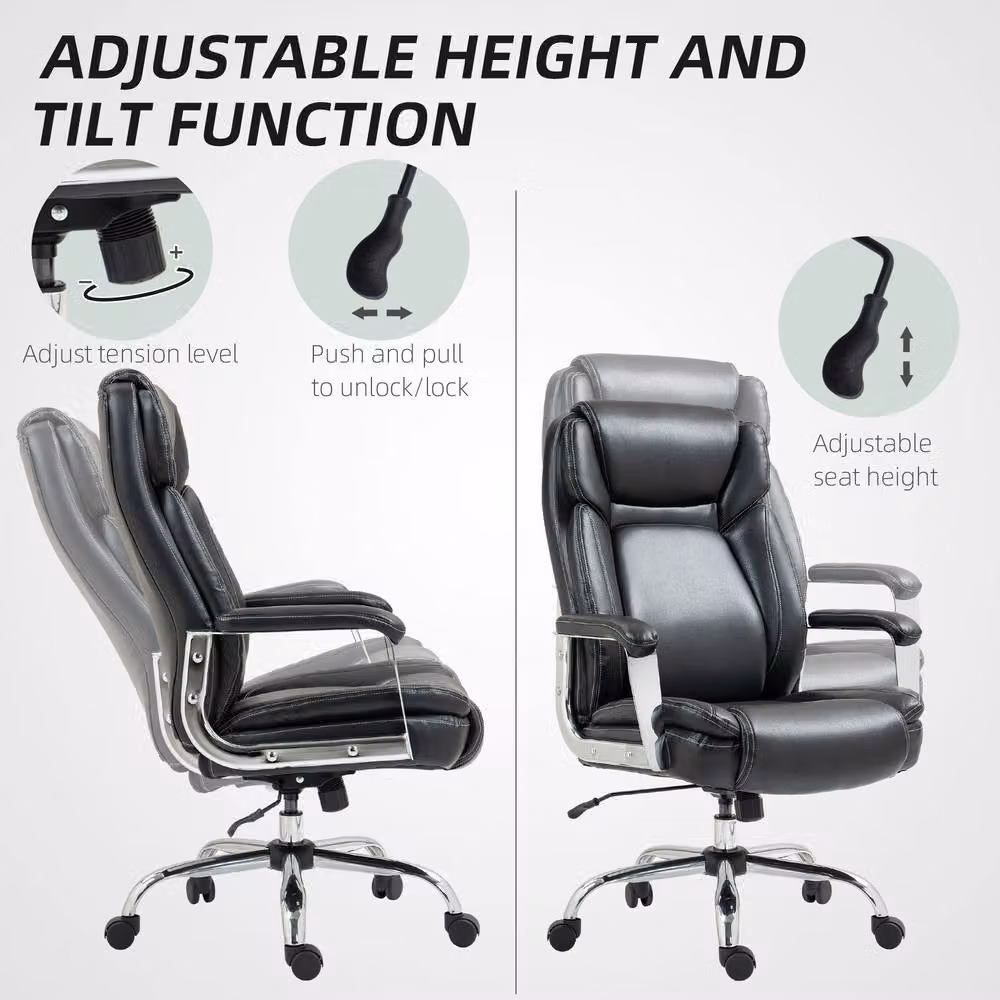 STILVORA Black Faux Leather Executive Office Chair with Headrest and Metal Base – 7