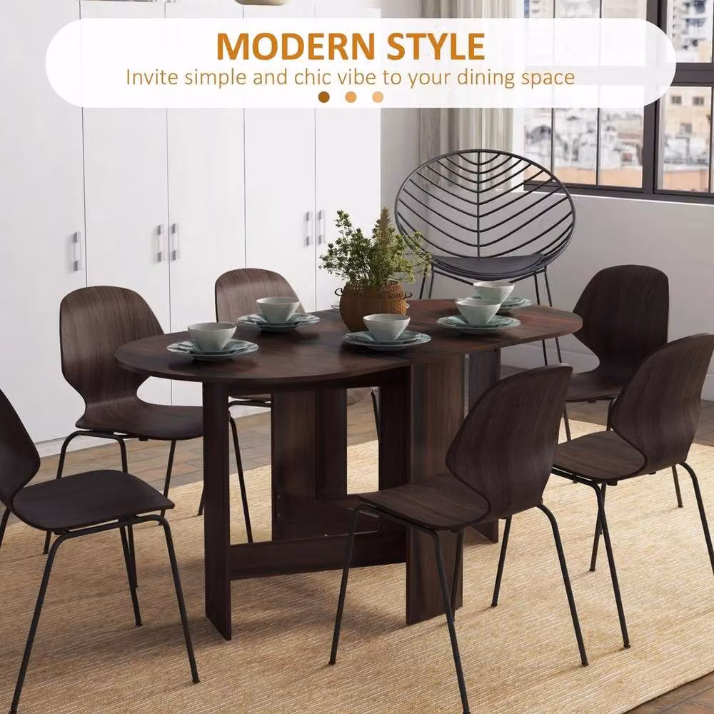 KORVIXA Modern Oval Extendable Kitchen Dining Table in Brown with Drop Leaf and Butterfly Leaf, W/D/H: 100 x 100 x 75 cm – 5