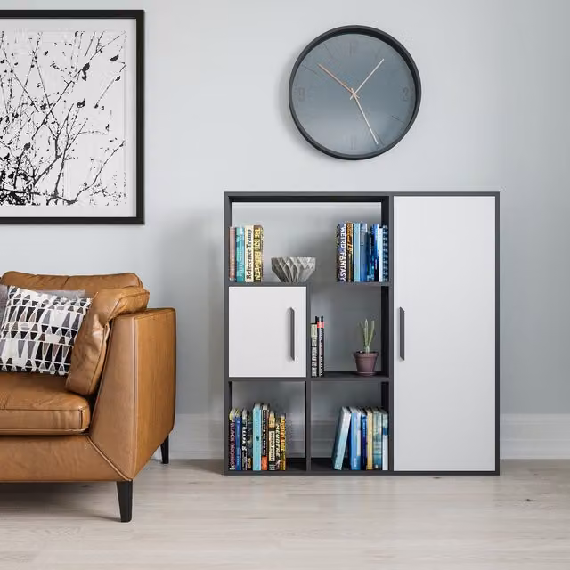 Decorotika Ridge Bookcase with Cabinets in Anthracite and White