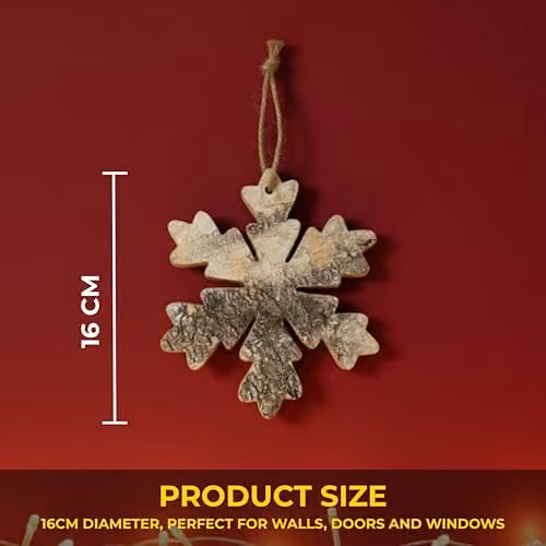 SHATCHI White Snowflake Shape Birch Bark Wooden Christmas Hanging Decoration, Diameter: 16 cm – 3