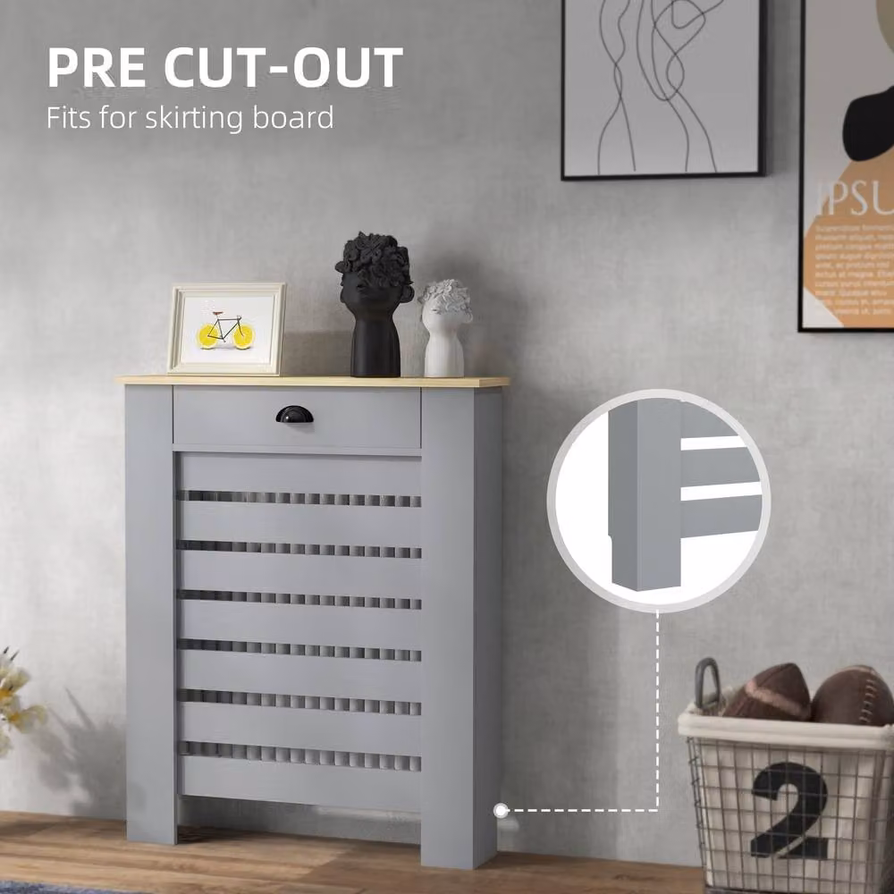 STILVORA Radiator Cover with Drawer in Grey Matt MDF – 3