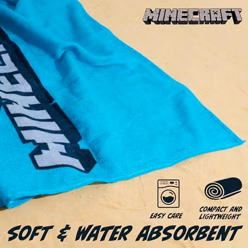 Jay Franco Europe Minecraft Blue Cotton Beach Towel, W/H: 140 x 70 cm – 3